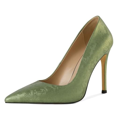 Eldof Women's Classic 4" Stiletto Heel Dress Pumps, Size 5-13 — Embroidered Green