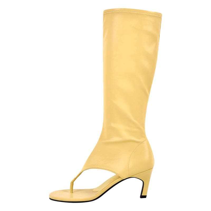Sexytag Women's Open Toe Knee High Kitten Heel Thong Sandals — Yellow