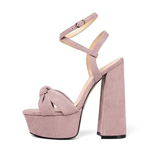 YODEKS Women's Peep Toe Ankle Strap Animal Print Sandals — Suede Pink