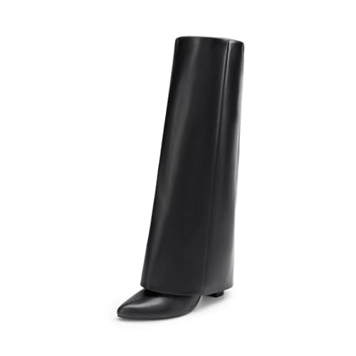 Dream Pairs Women's Knee High Zipper Pointed Toe Chunky Heel Long Boots — Black-pu