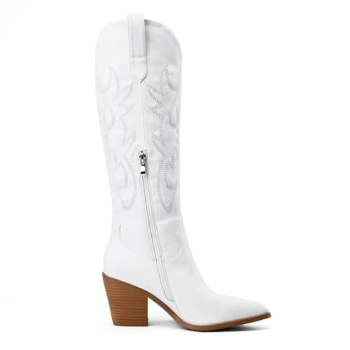 Eurouram Women's Embroidered Pointy Toe Knee High Western Boots