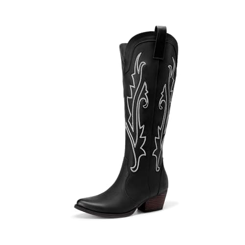 Dream Pairs Retro Women's Cowboy Knee High Embroidered Tall Boot — Black