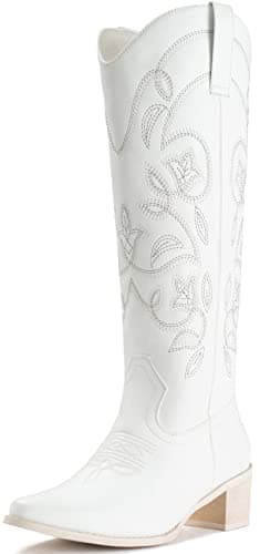 IUV Women's Pointy Toe Western Boots Mid Calf Cowgirl Boots — Whitee