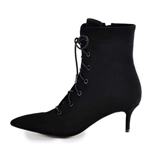 Women's Kitten Heel Ankle Bootie — Black Faux Suede