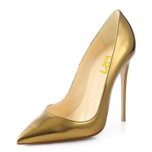 FSJ Women's Stilettos Formal Pointed Toe High Heel Shoes Größe 4-15 US — Gold Leather