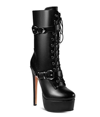 ANN CREEK Ultra High Stiletto Heels Platform Lace Up Boots