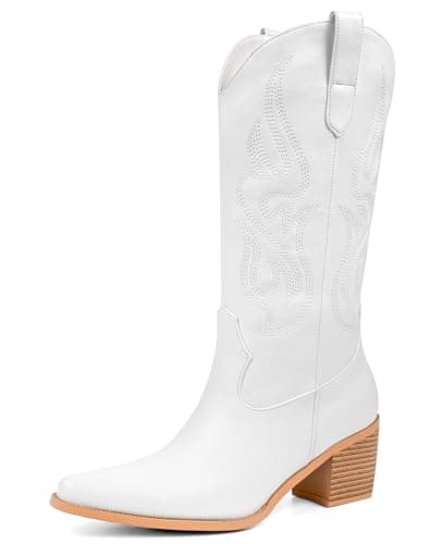Pasuot Western Mid Calf Boots for Women with Embroidery