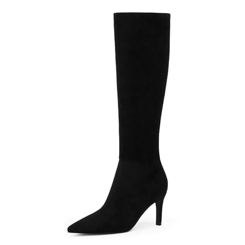 Modatope Women's Knee High Stiletto Heel Zipper Boot — Black Suede