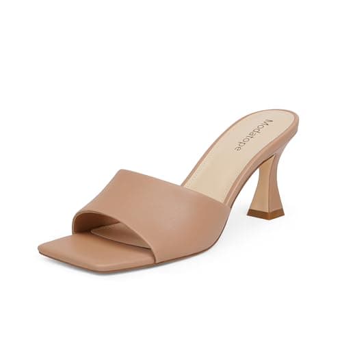 Modatope Women's Open Toe Heeled Sandals with Chunky Block Heel — Nude Pu