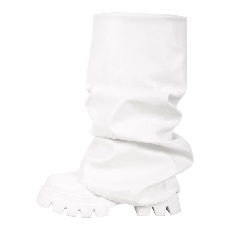 Sexytag Women's Metallic Slouchy Foldover Platform Round Toe Boots — White