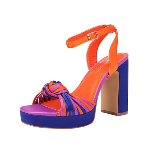 Sun Gurg Women's Multicolored Square Toe Platform Heels for Prom Night — Purple Orange