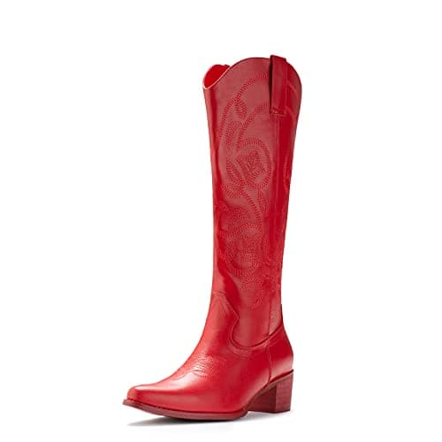 IUV Women's Pointy Toe Western Boots Mid Calf Cowgirl Boots — Redd