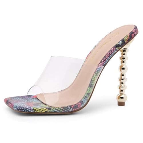 Shoe Land SL-NAOMI Women's Crystal Clear Slingback Heels with Square Open Toe — 2021clearmultisnake