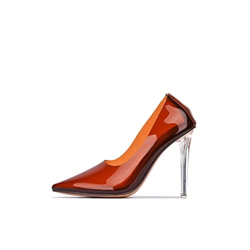 Glass Doll Pointed Toe Lucite Heel Pumps — Brown