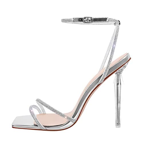 Richealnana Women's Sparkling Rhinestone Ankle Strap Sandals for Party and Prom