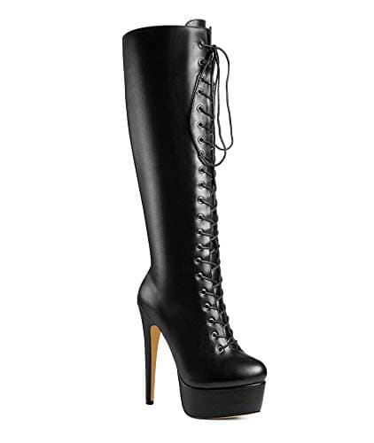 Sexy Fashion Ultra High Stiletto Heels Platform Lace Up Boots for Women — Black