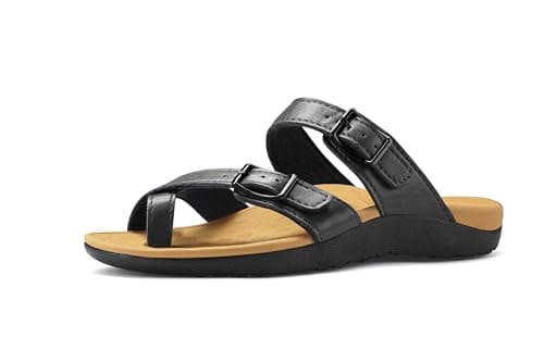 Mysoft Women's Arch Support Slide SandalsComfortable Walk Summer Flip Flops — Black