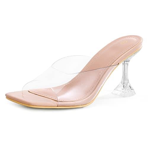 mysoft Women's Clear Stiletto Heeled Sandals Square Toe Open Toe Slip On