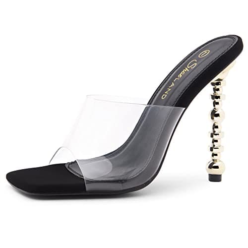 Shoe Land SL-NAOMI Women's Crystal Clear Slingback Heels with Square Open Toe — 2021clearblack