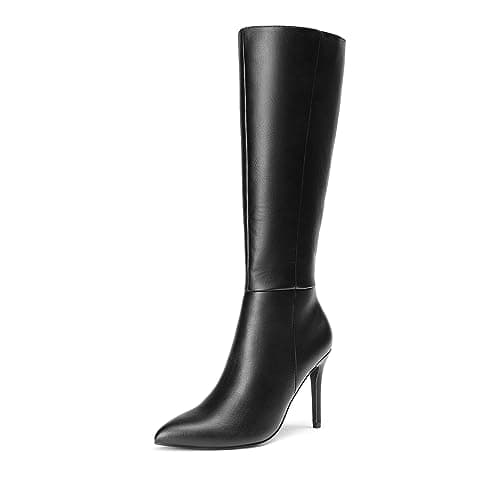 Dream Pairs Women's Pointed Stiletto Boots: Fashion & Classic Knee-High Heels — Black-pu