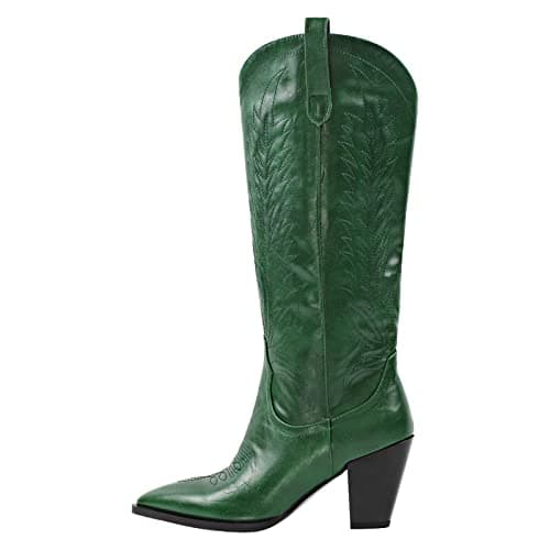 Richеalninni Sparkle Rhinestone Cowboy Boots for Women — Green