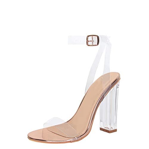Richealnana Women's Clear Rhinestone Stiletto Sandals — Rose Gold