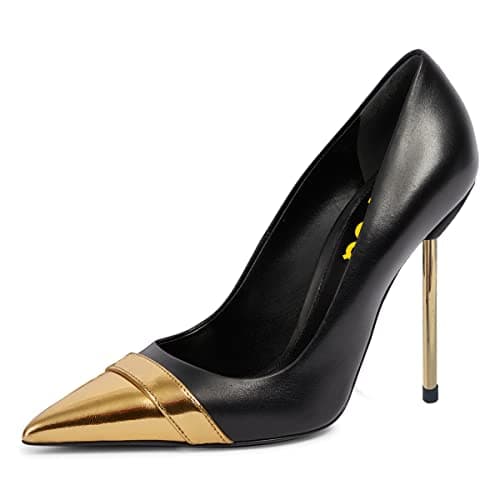 FSJ Women's Stilettos Formal Pointed Toe High Heel Shoes Größe 4-15 US — Black Metal Heel