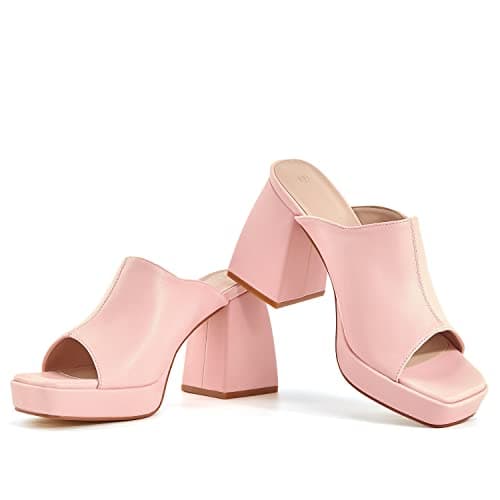 Coutgo Womens Chunky Platform Block Heel Slip-On Sandals — Pink