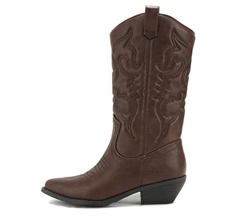 All-White Soda Red Knee High Cowboy Boots with Pull-On Tabs — Dark Tan Pu