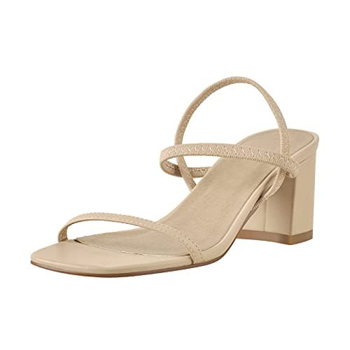 Richealnana Women's Square Toe Chunky Heels Mule Slides — Beige