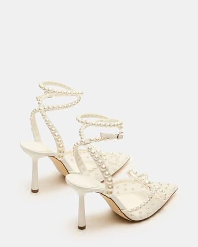 Richealnana Women's Pearl Pointed Toe Stiletto Heel Bridal Sandals