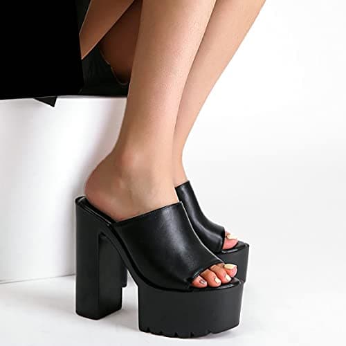 Trendenzy Women's Chunky Platform Slide Open Toe Heel Slippers