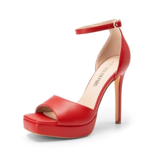 Dream Pairs Women's High Heel Platform Ankle Strap Open Toe Sexy Sandals — Red-pu