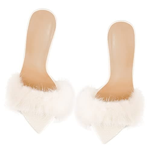 Richealnana Women's Fur Fuzzy Sexy Stiletto Heels