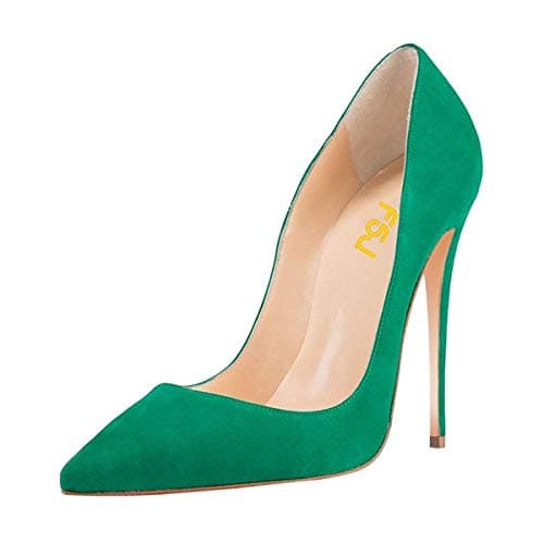 FSJ Women's Stilettos Formal Pointed Toe High Heel Shoes Größe 4-15 US — Green-suede