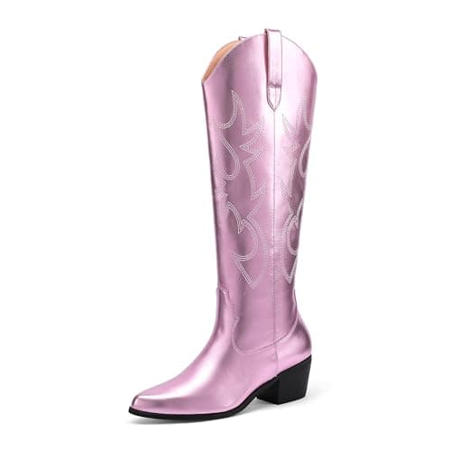 MeiLuSi Embroidered Tall Cowboy Boots for Women — 1pink