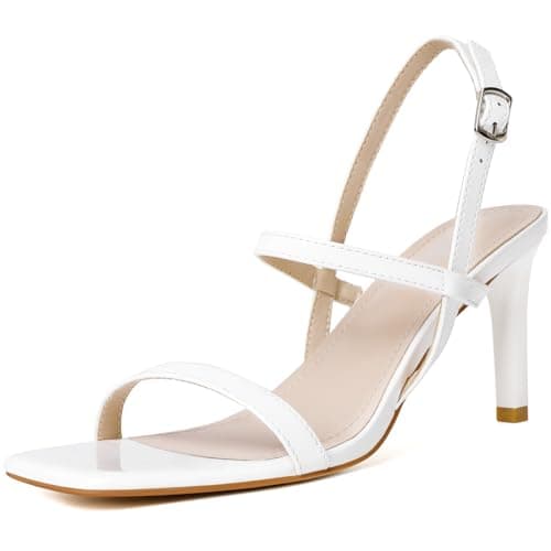 Mostrin Women's Strappy High Heel Sandals with Ankle Strap for Parties and Weddings — White