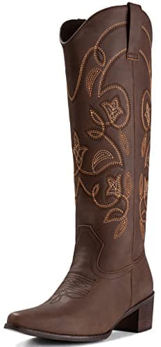 IUV Women's Pointy Toe Western Boots Mid Calf Cowgirl Boots — Brownn