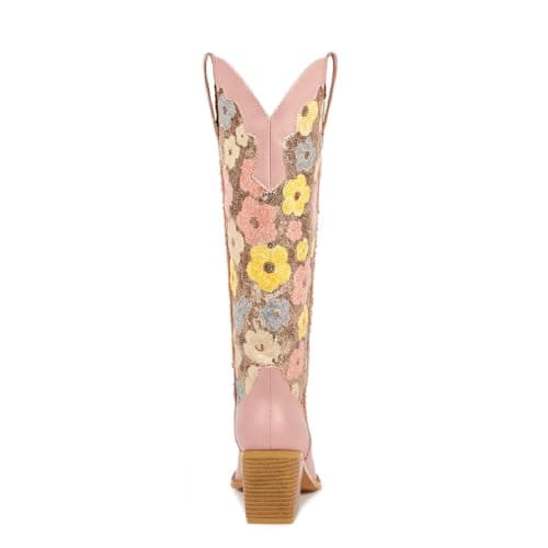 Richealnana Women's Floral Embroidered Western Cowgirl Boots