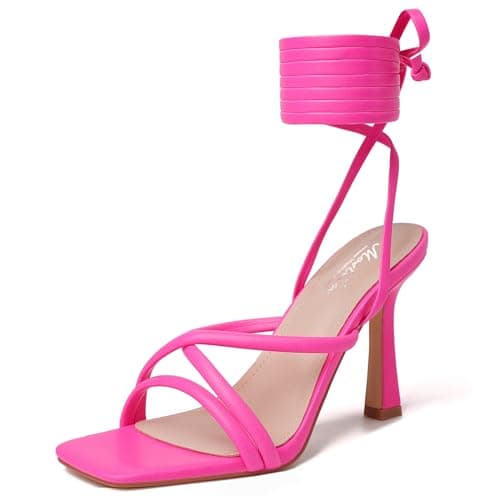 Mostrin Women's Strappy Heels Lace Up Square Toe High Heeled Sandals for Prom, Party & Daily Wear