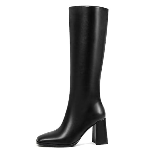 Wetviro Chunky Heel Knee High Boots for Women