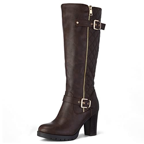 mysoft Women's Knee High Warm Winter Boots with Side Zippers — Coffee Pu