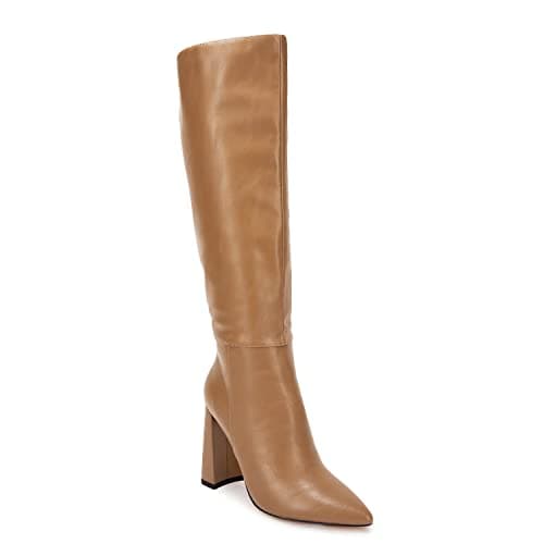 Juliet Holy Women's Wide Calf Chunky Knee-High Go-Go Boots with Side Zipper — Dark Brown