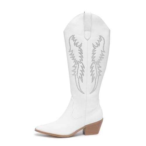 Amoji Women's Western Cowboy Knee High Boots with Zipper 307