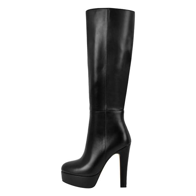 Richealnana Women's Knee High Side Zipper Stiletto Heel Boots — Black