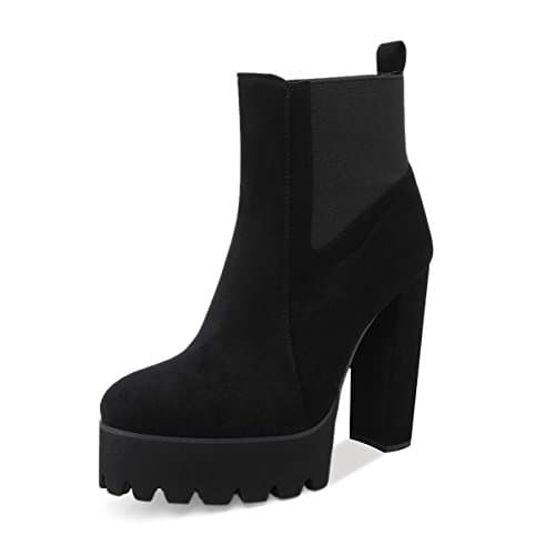 Richealnana Women's Elastic Platform Ankle Booties — Black Artificial Suede