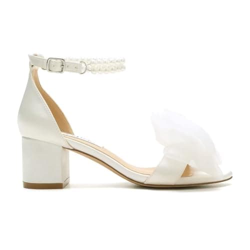 Pearl Heels Bridal Sandals with Bow Block Heel for Bride