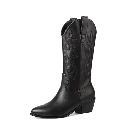Vintage Gold Embroidered Western Cowgirl Boots — Z-black