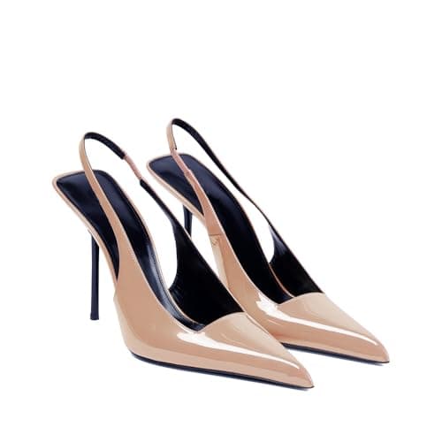THESHY Women's Stretch Slip-on Patent Leather Heels Fashion Shoes — Nude
