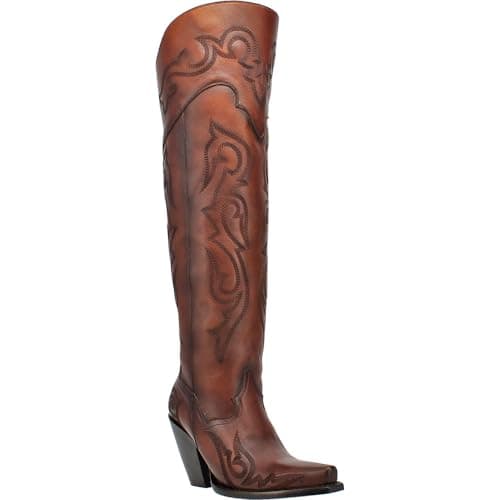 Dan Post Women's Seductress Embroidered Over-the-Knee Zipper Boots - Brown Heel 3" Up